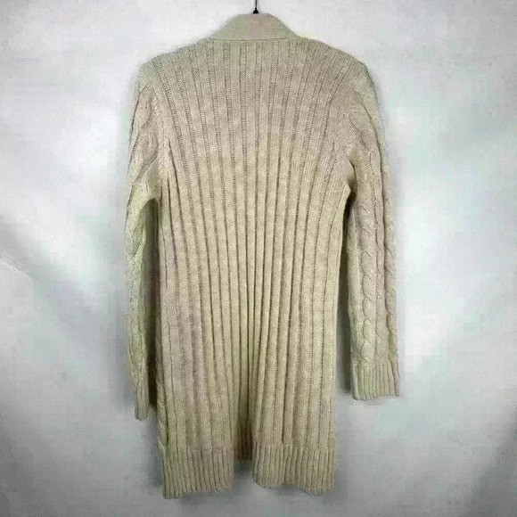 Long Sleeve Cable Knit Sweater Open Front Cardigan fall preppy eclectic grandpa - Picture 3 of 5